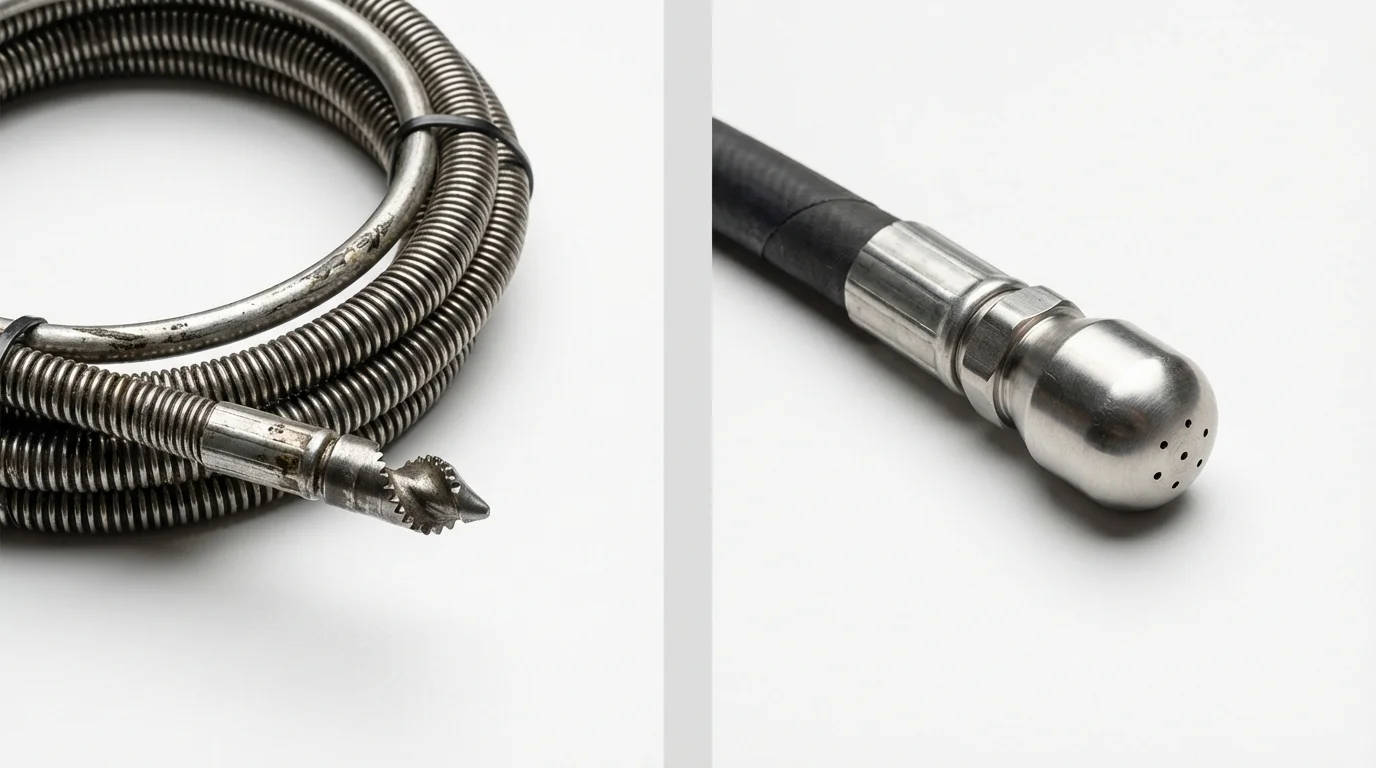 Drain snake cable and hydro jetting nozzle used for drain cleaning in Midway, FL