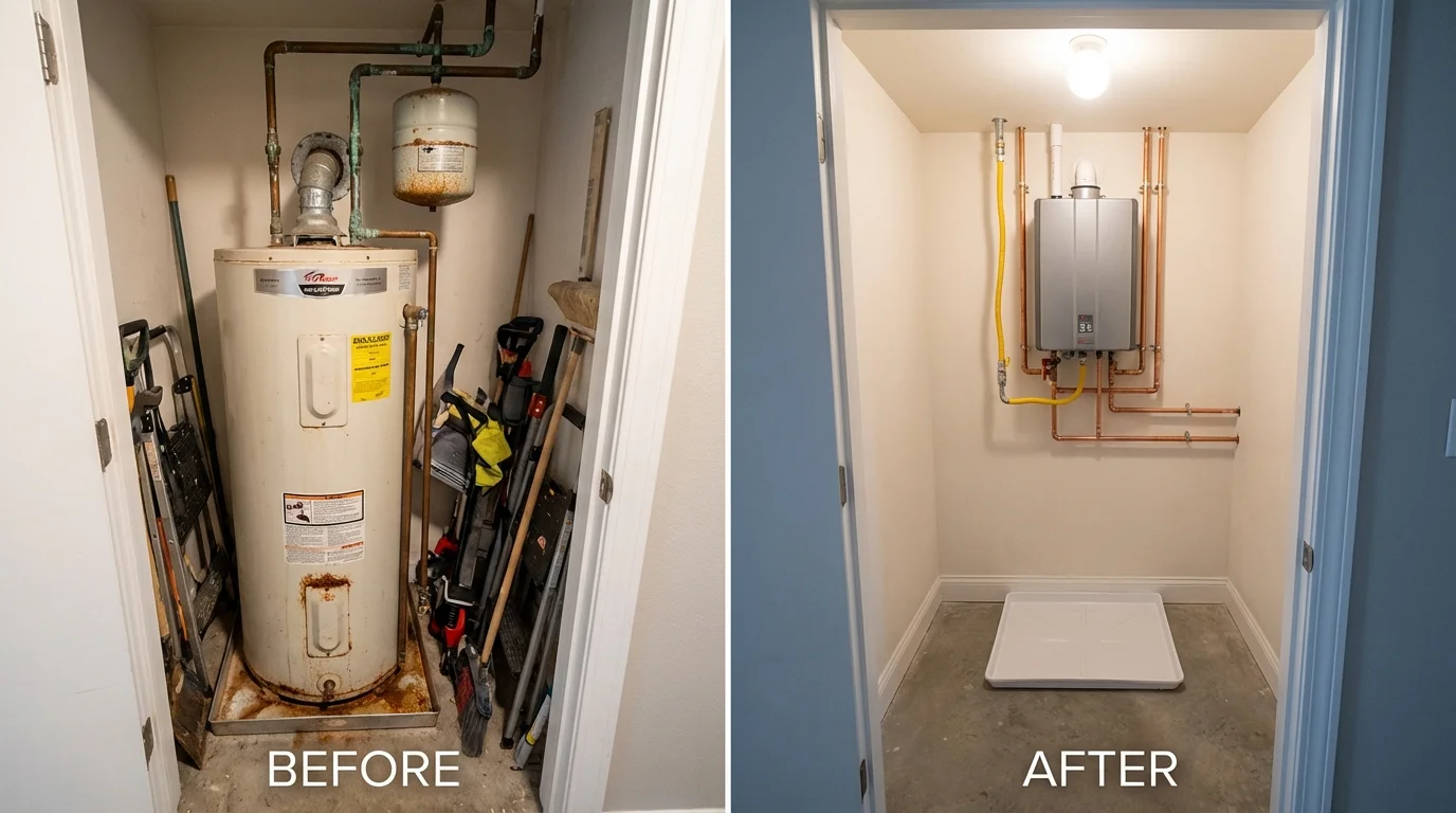 Tank water heater versus wall-mounted tankless unit comparison for Midway, FL homeowners