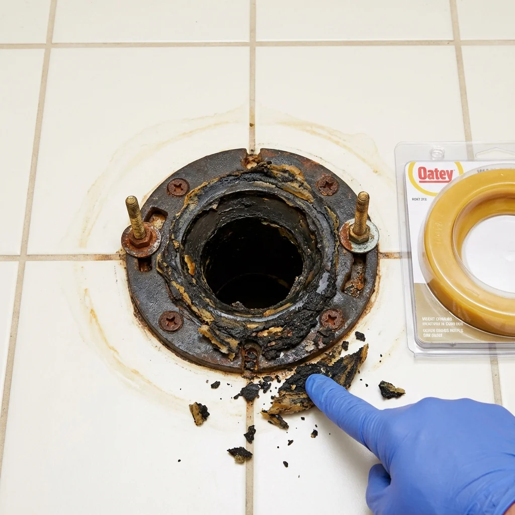Failed wax ring showing water seepage at the base of a toilet in a Midway, FL home